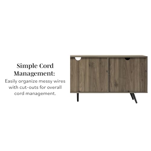 Walker Edison Saxon Mid Century Modern 2 Door Glass Shelf TV Stand for TVs up to 80 Inches, 70 Inch, Grey - Thumbnail 4