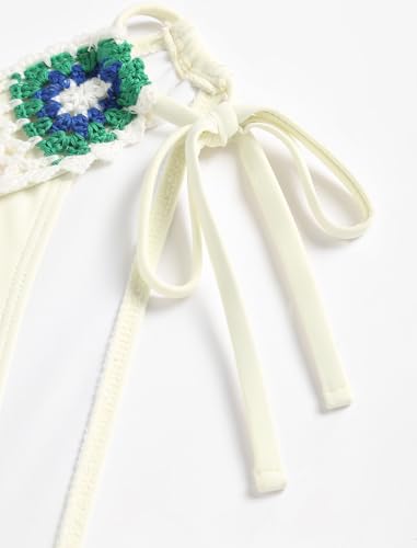 ZAFUL Women's Halter Triangle Bikini Set Crochet Boho Floral Swimsuit Cut Out Tie Side Two Piece Bathing Suit4