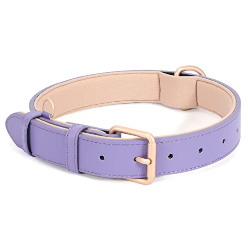 JASGOOD Collare per cani in pelle per cani di taglia piccola, media e grande, regolabile, in morbida pelle traspirante, imbottito, resistente, impermeabile, classico, viola, 48 cm