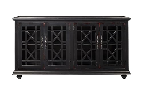Elegant Antique Black Wood TV Stand for 50", 55", 60", 65" TVs, Entertainment Center with Doors, Adjustable Shelves, Storage, Media Console, Sideboard, Hallway Accent Chest 63" W x 18" D x 35" H