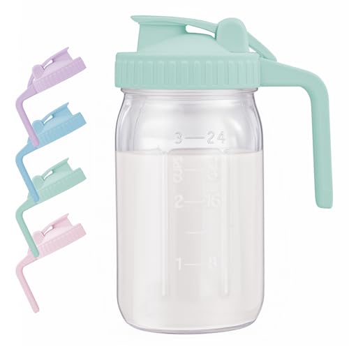 Image of AoeJarry Breast Milk Pitcher with Leak Proof Flip Cap & Pour Spout, 32 oz Wide Mouth Mason Jars for Breast Milk Storage Container, Glass Picther with Lid for Cold Brew Coffee, Sun Tea, Juices, Green