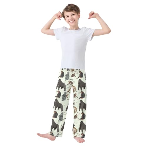ZZXXB Monkey Pattern Boys Long Pants Soft Trousers Elastic Waist Kids Lounge Bottoms with Pockets S-XL2