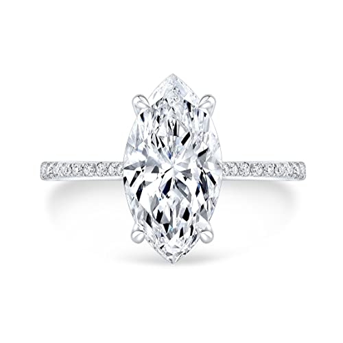Lalit Gems 3 CT Marquise Cut Colorless Moissanite Engagement Ring for Women Her Wedding Bridal Ring Sets Eternity Sterling Silver Solid Gold Promise Ring