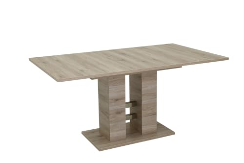 Hela Tische, Säulentisch Kulissentisch Helena, Holzwerkstoff melaminbeschichtet, Dekor San Remo Eiche, ausziehbar mit Synchronauszug 140-220x90cm