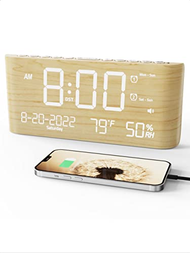 Raynic Alarm Clock, 8.7 Inch Digital Clock,5 Adjustable Volume Calendar Clock With Type-C Charger,Dual Alarms,Temperature, Humidity,Date,And 5 Dimmer For Bedroom Living Room Office (Yellow) #TOP7