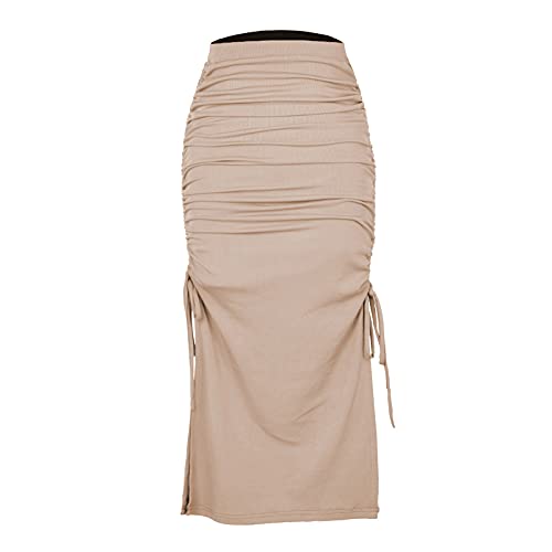 Bege Senhoras Sexy Plissado Crochê Slit Cable Knit Pencil Maxi Long Bustier Skims Dupe Slim Túnica B