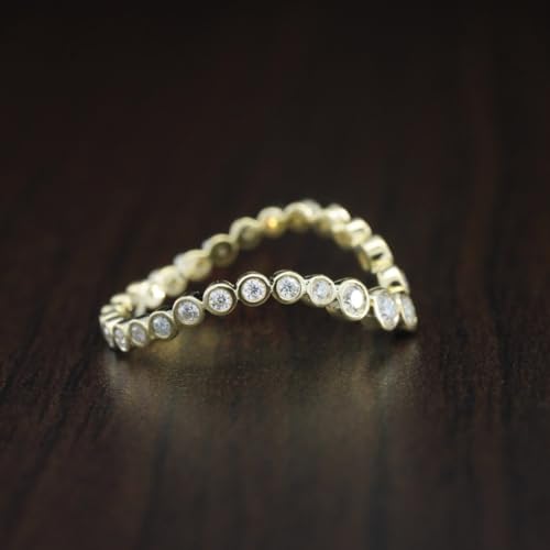 0.78 Ct Round Diamond Full Eternity Curved Wedding Band Ring For Women Jewelry Bezel Set 14k Gold Plated Chevron Stacking Ring 925 Sterling Silver Handmade Matching Ring Gift For Her4