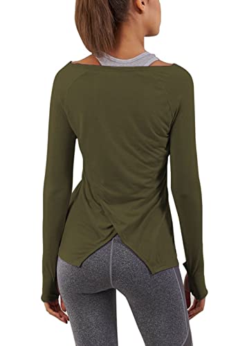 Bestisun Long Sleeve Workout Shirts Activewear Athletic Yoga Tops Sweatshirt for Women Army Green XL