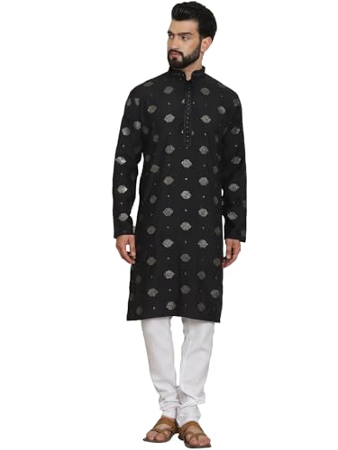 Image of SOJANYA (Since 1958 Men's Cotton Silk Sequinned Embroidered Kurta with White Pyjama