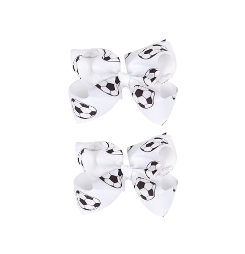 Soccer Hair Accessories, Soccer Hair Bows, Soccer Ball Bow?Soccer Ribbon Bow Hair Clips ?bows Hair Accessories for girls.A (white)