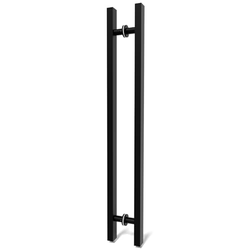 Image of 36 inch Matte Black Square Barn Door Pull Handle Double Sided | Heavy Duty 304 Stainless Steel, 27-9 /16 inch Hole Spacing, Fits 3 /4 inch-2 inch Thick Barn, Front Entry, Sliding & Exterior Doors