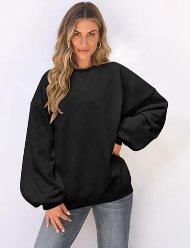 Image of UEU Women Oversized Striped Crewneck Sweatshirt Long Sleeve Color Block Pullover Tops Casual Loose Workout Shirt