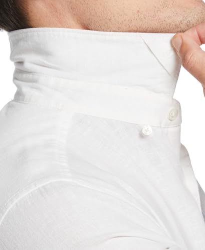 Perry Ellis Men's Untucked Slim Fit Linen-Blend Rolled-Sleeve Shirt with Stand Collar and Striped Detail3
