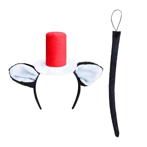 Nyles スカート 牛耳ヘッドバンド 首輪 しっぽ 動物耳 ヘアフープ 子供用 ショー用 牛動物ヘアバンド 漫画コスチューム (赤い帽子ヘッドバンドと)