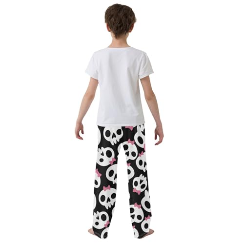 Boys' Pants Halloween Cartoon Skulls Pink Bow Long Bottoms Jogger Pants Elastic Waist Trousers with Pockets S-XL3