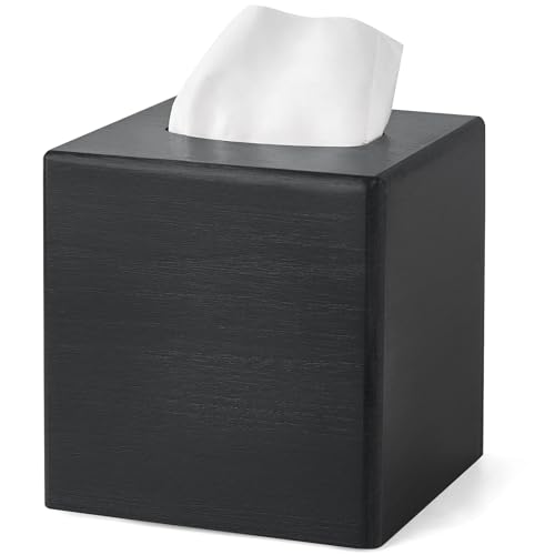 Mkono Tissue Box Cover Square Open-Bottom Wood Tissue Box Holder Decorative Facial Cube Organizer Modern Farmhouse Decor for Bathroom Bedroom Dresser Living Room Office Dorm Black