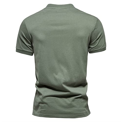 Ozmmyan Men's Golf Shirt Short Sleeve Henley Shirts Collarless Athletic T-Shirt Quarter Zip Casual Slim Fit Basic Tops Army Green #TOP3