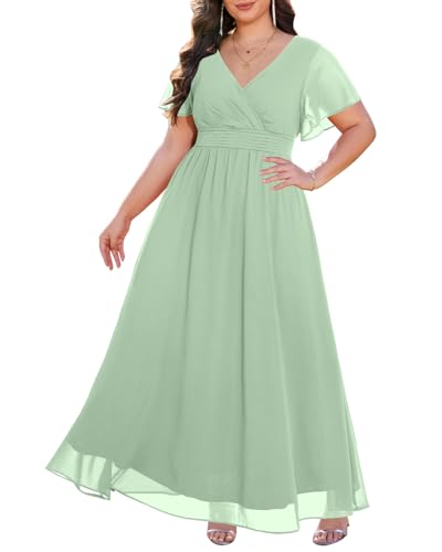 Talisea Formelle Kleider in Übergröße – V-Ausschnitt, Flatterärmel, Glitzer, Abschlussball, Abendkleid, Hochzeitsgäste, Chiffon, langes...