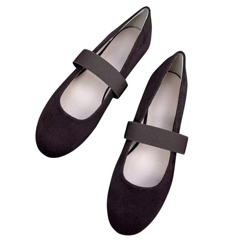 Stunner Women's Mary Jane Flats Round Toe Ballet Flats With Elastic Strap Comfortable Walking Flat Shoes
