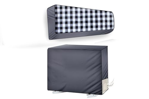 Image of The Furnishing Tree Split AC cover for indoor and outdoor unit of 2 ton waterproof and dustproof Grey Buffalo Check pattern
