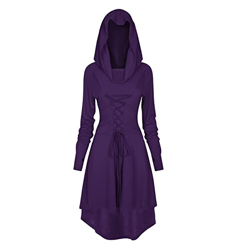 Fsujwoa Disfraz Renacentista Para Mujer, Vestido Gótico, Vestido De Mujer Medieval Renacentista Con Capucha, Vestido De Halloween, Fiesta Morado, S