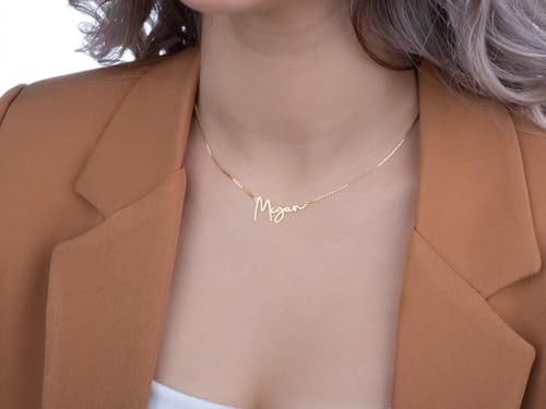 DayOfShe Personalized Name Necklace for Women 18K Gold Plated Custom Name Plate Necklace Jewelry Gifts for Mom3