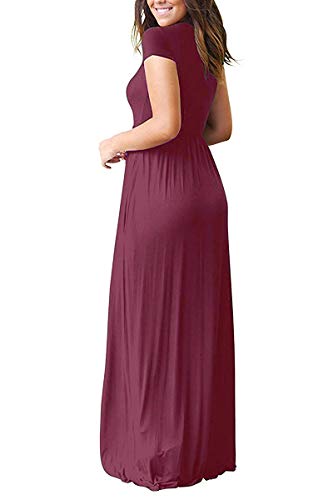 Image of MISFAY Women's Short Sleeve Maxi Dresses Long Casual Dresses with Pockets | Empire Elastic Waist, Crew Neck, Floor Length, Strentchy Flowy A Line Fit, Loose Plain Summer Outfits, Vacation Wear