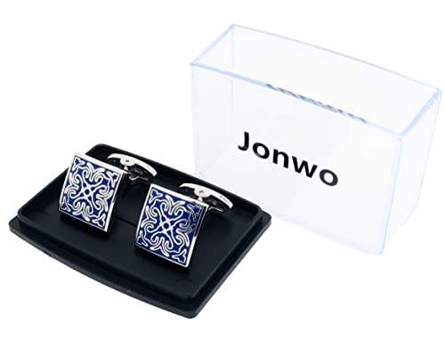 Mancuernillas cuadradas vintage con patrón azul para hombres miniatura 4