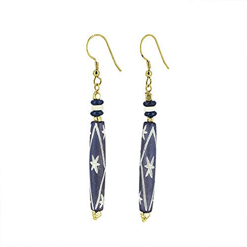 mitienda mit Liebe gemacht Boucles d'oreilles pendantes en perles d'os - Bleu et blanc - Fait main Cover