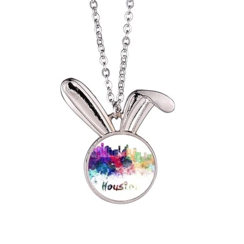 Collier avec pendentif lapin aquarelle Houston Amecity, bijou animalier fantaisie chic