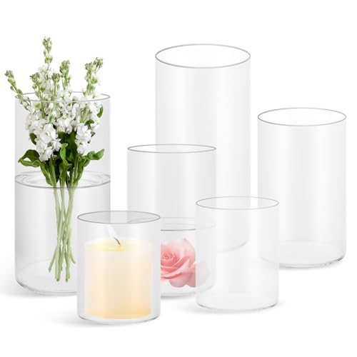 6 jarrones de Cristal cilíndricos, jarrone Decorativos de Cristal, candelabros de Cristal, jarrone de Cristal, jarrones de Cristal para decoración de Mesa, jarrone cilíndricos para Velas