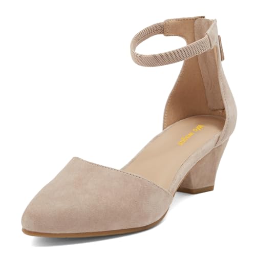 Women’s Ankle Strap Pumps Back Zip D’Orsay Special Chunky Mid Heels Pointed Toe Shoes Shopping Working Party Size 4-16 US