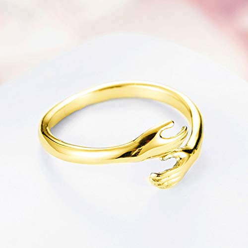 Image of Pingyongchang 4 Pieces Hugging Hands Rings Gold Silver Hands Embrace Open Rings Adjustable Couple Hug Rings Romantic Lover Wedding Ring Jewelry Gifts