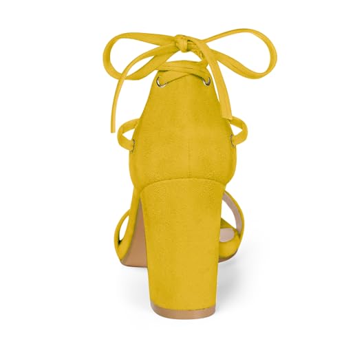 Allegra K Allegra K Women's Tie Up Strappy Heels Chunky High Heels Yellow Sandal 6.5 M US