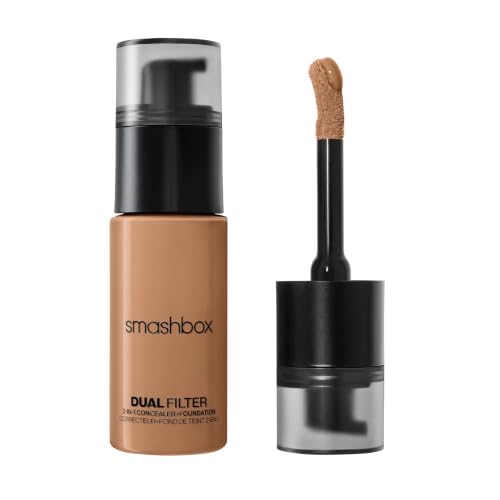 Smashbox Dual Filter 2-In-1 Full Coverage Concealer and Foundation | Long Lasting, Humidity Resistant, 16 Hour Wear, Buildable, Liquid Foundation with Radiant, Skin Like Finish, Tan Cool, 1 Fl Oz