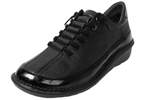 モネ 881404 Monet ラバーレースアップシューズ カジュアルスニーカー 4E 幅広 日本製 軽量 レディース 婦人 靴 (ブラックエナメル, 日本の靴のサイズ寸法, 大人, 数値, 23.0 cm)