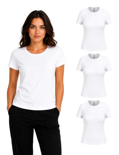 WHITE BRAND Lady Fit - T-Shirt Donna, 100% Cotone, Pacco da 3, Manica Corta