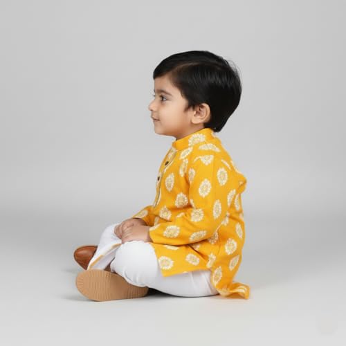Image of Baby Ethnic Wear Festival Organic Cotton Soft and comfortable Dhoti Kurta Set Saraswati Puja Dress Panjabi for Kids Boy Girls