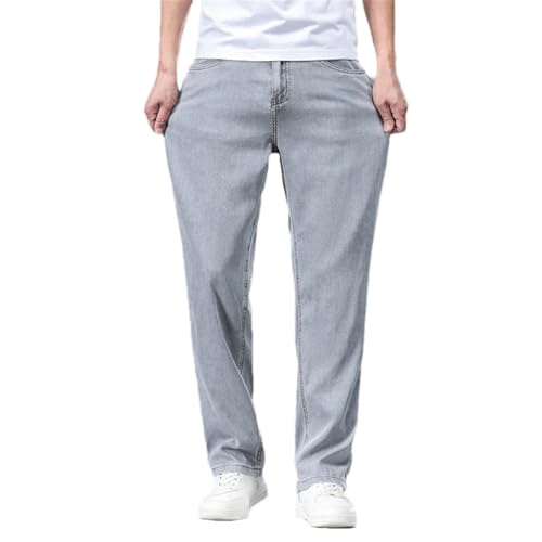 Men's Summer Thin Jeans High Waist Loose Fit Straight Denim Trousers Business Casual Style