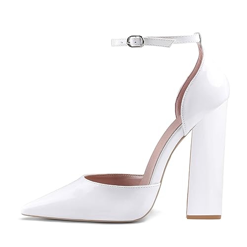 miss left Women's Fashion Ankle Buckle Strap Block High Heel Pumps Closed Pointed Toe D'Orsay Dress Party Event Shoes Size 4-16 US2