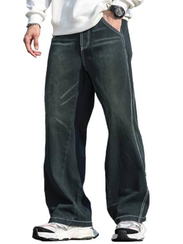 Zewool Jeans Baggy Hip hop pour Hommes,Jeans Skater à Jambe Large,Y2K Streetwear Pantalons en Denim décontractés Skateboard Coupe Droite relaxée extrême liberté de Mouvement,B12 Bleu rétro,M