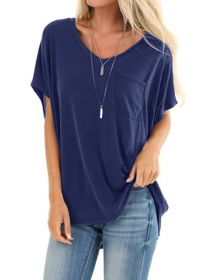 T-shirt d'été de style basique Saodimallsu coupe femme couleur navy L