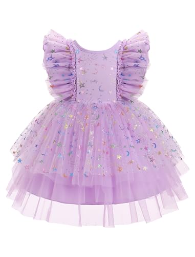 IMEKIS Toddler Girl Birthday Dress Sparkly Strawberry Tulle Party Ruffle Sleeve Dresses Cake Smash Photo Shoot 1-8T