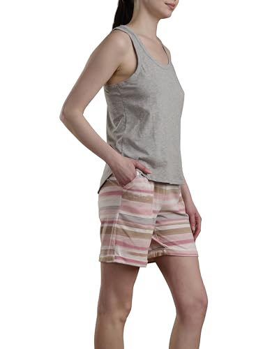 Image of Splendid Women's Tank Top and Shorts 2-Piece Pajama Set, Heather Grey /Watercolor Stripe, X-Large