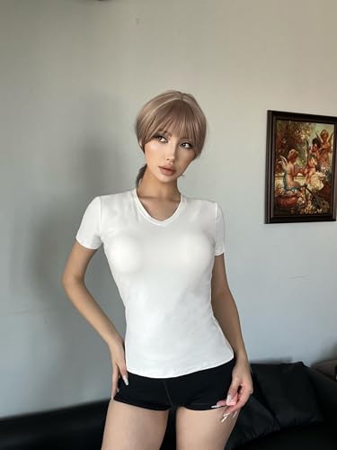 5 Pack Womens T Shirts V Neck Short Sleeve Shirts for Women Summer Tops Casual Basic Fitted Stretchy Tops3