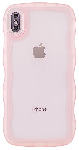 Image of Compatible with iPhone X /XS Case 5.8 inch, Cute Kawaii Curly Wave Frame Shape Soft Silicone Shockproof Protective Phone Cover for Women Girls, Clear /Pink