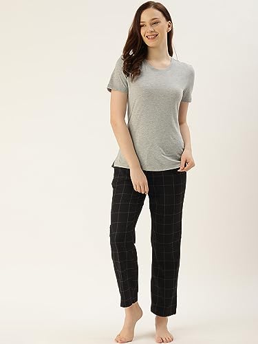 Image of KRYPTIC Women's 100% Pure Cotton Woven Pyjama | Mid Rise Relaxed Fit Full Length Nightwear Pant with Elasticated Drawstring Waistband & Side Pocket | Comfortable Lounge, Sleepwear & Casual Bottom Wear