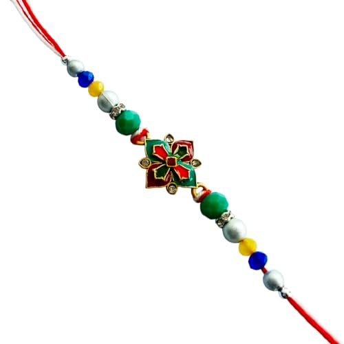 Image of Avyaan Handmade Floral Bead Rakhi for Brother | Premium Beaded Thread with Decorative Floral Centerpiece | Soft Skin-Friendly Material | Comfortable, Lightweight & Durable | Ideal for Raksha Bandhan