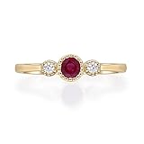 Gin & Grace 10K Yellow Gold Mozambique Genuine Ruby Ring with Diamonds for Women Holiday Gifts | Ethically, Authentically & Organically Sourced (Round) shaped Ruby hand-crafted jewelry for her | Ruby Ring for Women Holiday Gifts