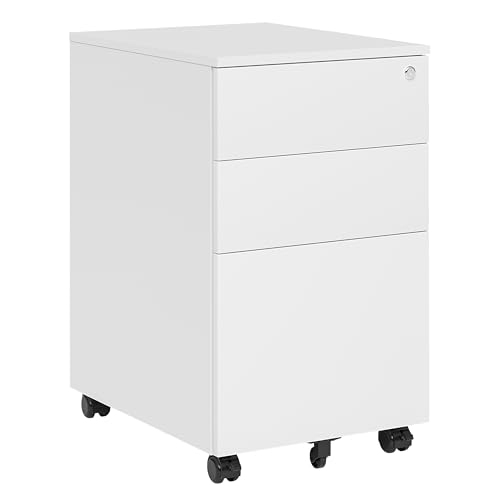 STEELSØN Rollcontainer mit Schubladen Vespero, mobiler Aktenschrank mit Rollen, abschließbar mit 1 großen und 2 kleinen Schubladen, Schreibtisch Unterschrank weiß, Maße 65x39x50 cm